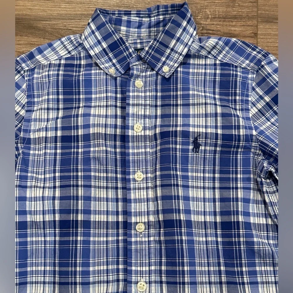 Ralph Lauren Boy’s 8 Blue and White Plaid Cotton Poplin Shirt